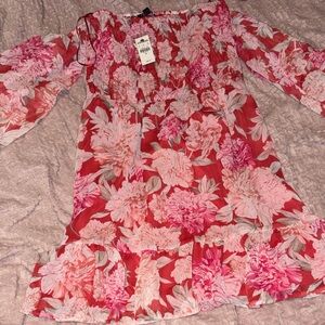 Express Red and Pink Floral Dress